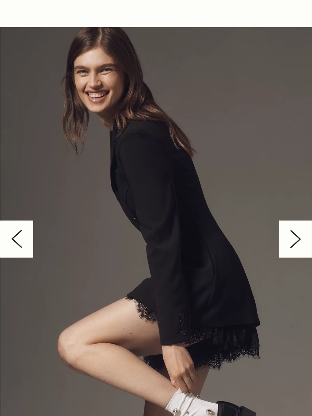 By Anthropologie Long-Sleeve Tuxedo Lace-Hem Romper